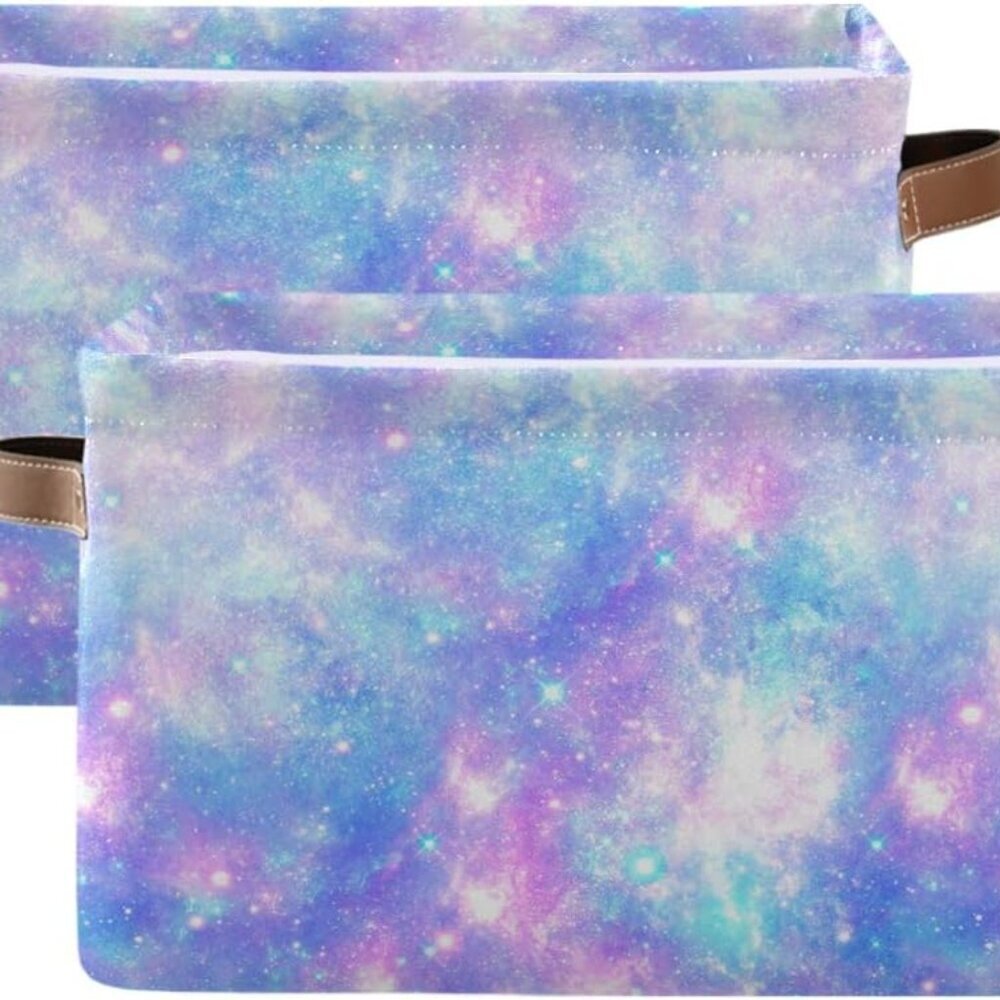 Foldable Storage Baskets Set of 2, Magic Galaxy Star Print Storage Bins with Han